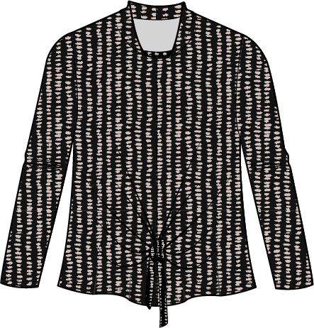 Top--Tie-Front, Long Sleeve, "Dove"--Black w/White Dots (Habitat)