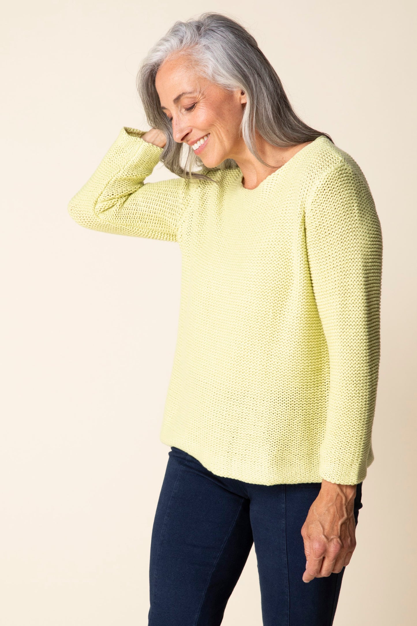 Sweater--"Shoreside", Long-Sleeved, Cotton, Aloe (Habitat)
