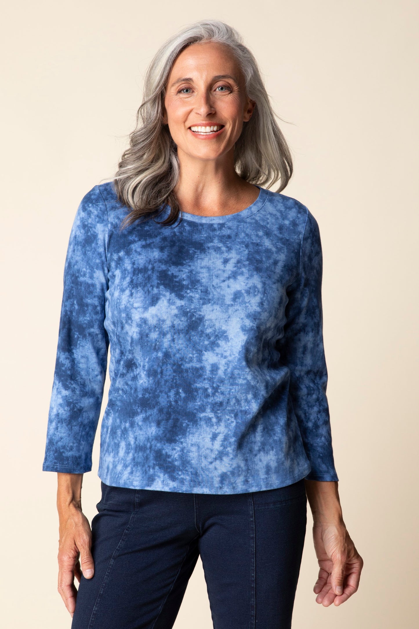 Shirt--"Marble", 3/4-Sleeved, Indigo (Habitat)
