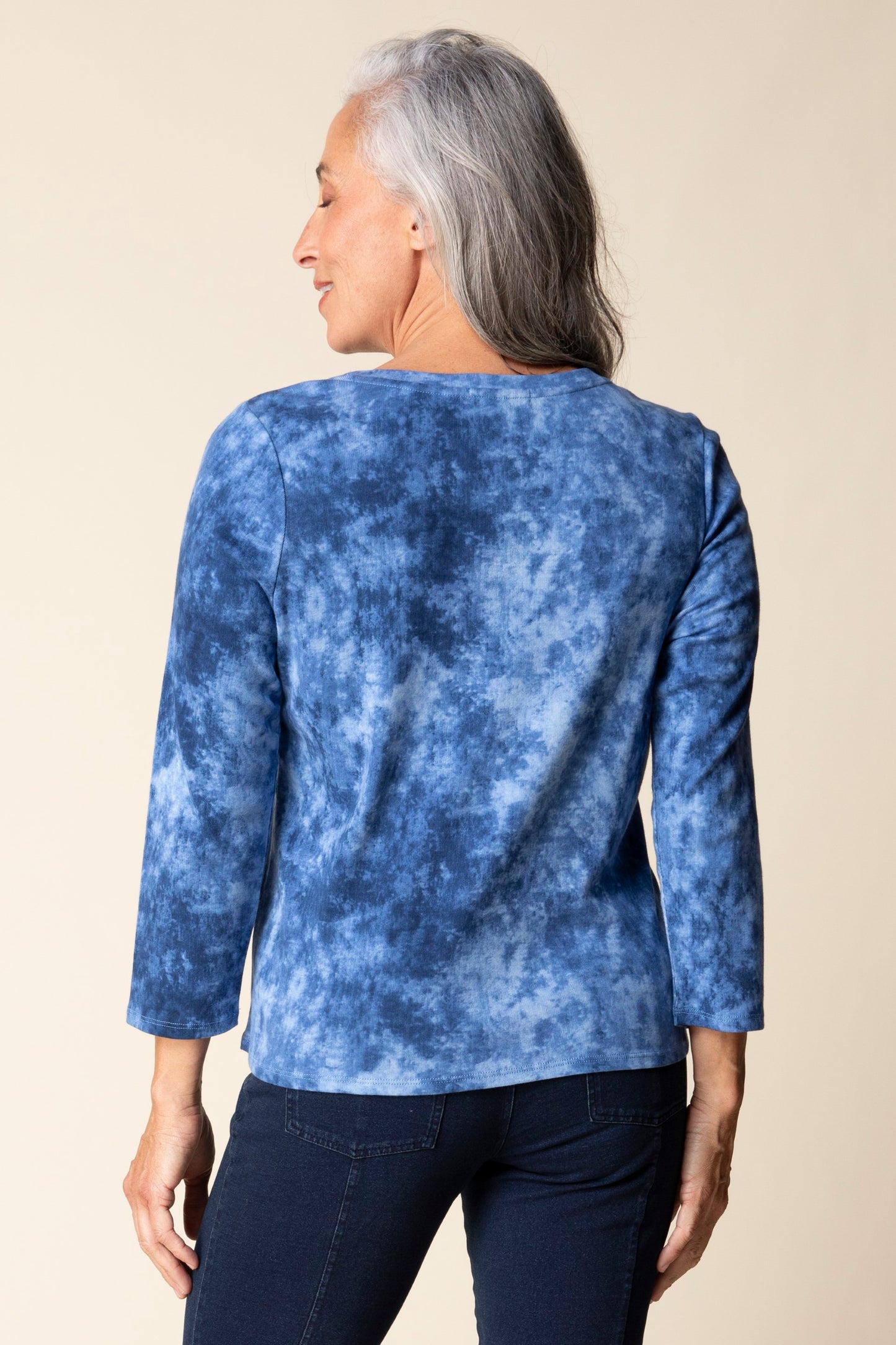 Shirt--"Marble", 3/4-Sleeved, Indigo (Habitat)
