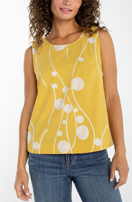 Blouse--"Island", Sleeveless, Back Buttons, Yellow w/Cream (Liverpool LA)