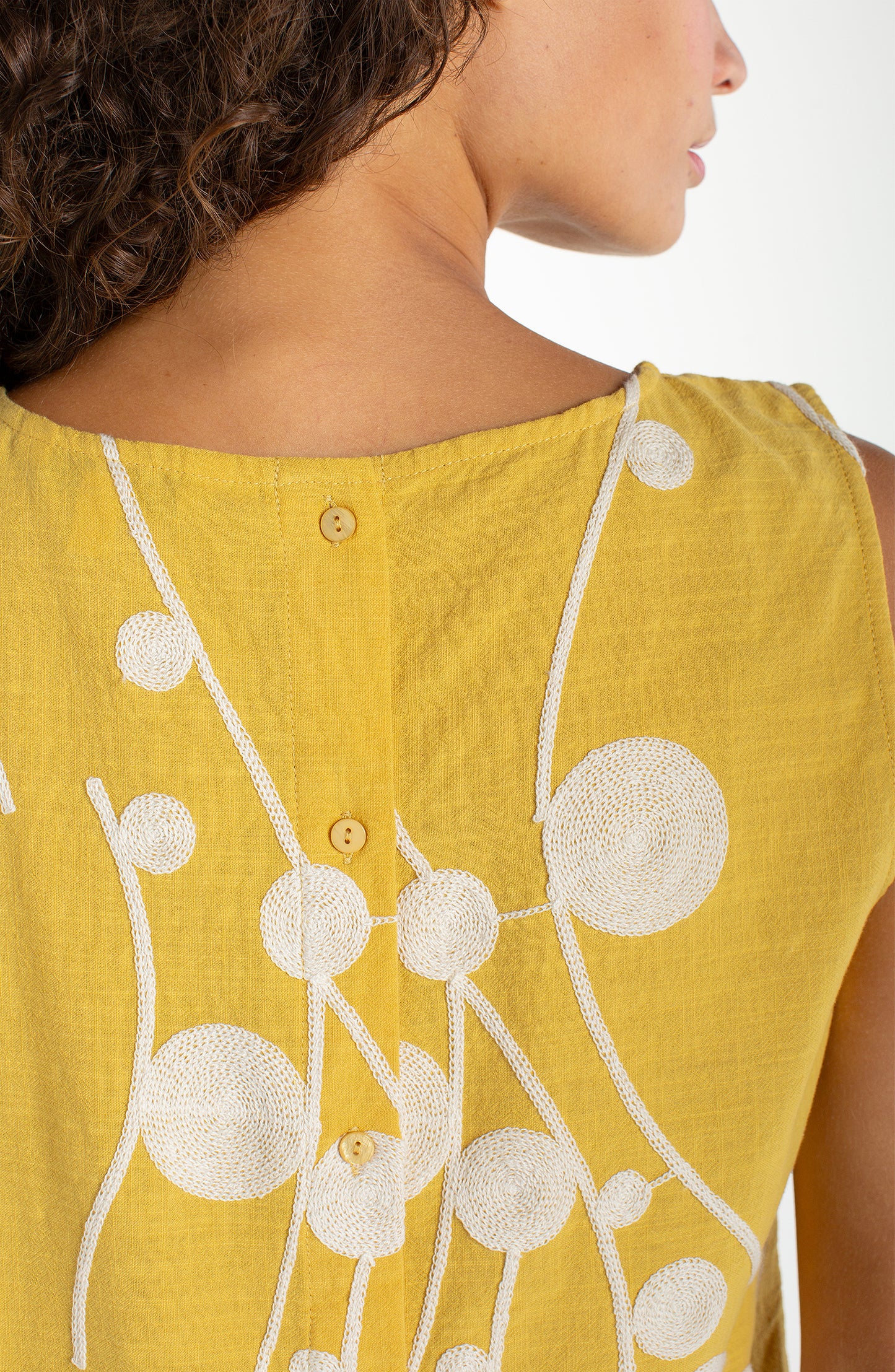 Blouse--"Island", Sleeveless, Back Buttons, Yellow w/Cream (Liverpool LA)