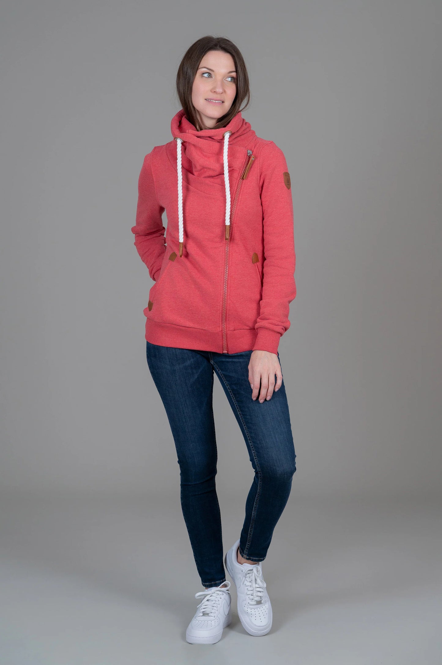 Sweatshirt--"Hestia", High Collar, Cross-ZIp, Maple Red (Wanakome)