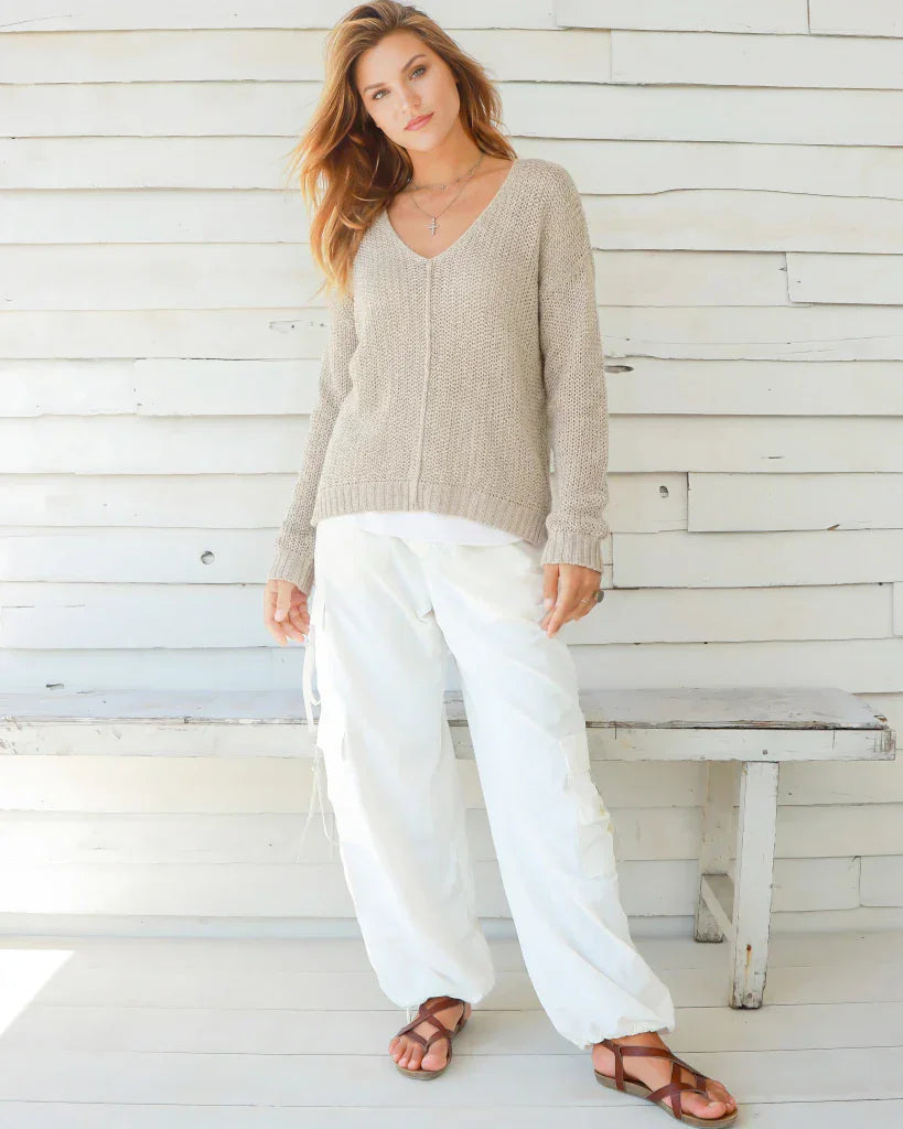 Sweater--"Kaya", Central Seam, Chunky Knit, Khaki OR Azure Slate (Wooden Ships)