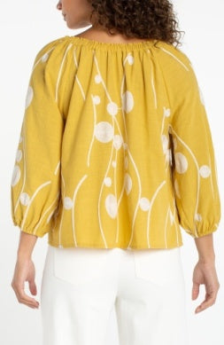 Blouse--"Island",Smock, 3/4 Sleeve, Yellow w/Cream (Liverpool LA)