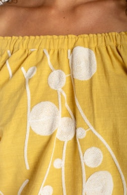 Blouse--"Island",Smock, 3/4 Sleeve, Yellow w/Cream (Liverpool LA)